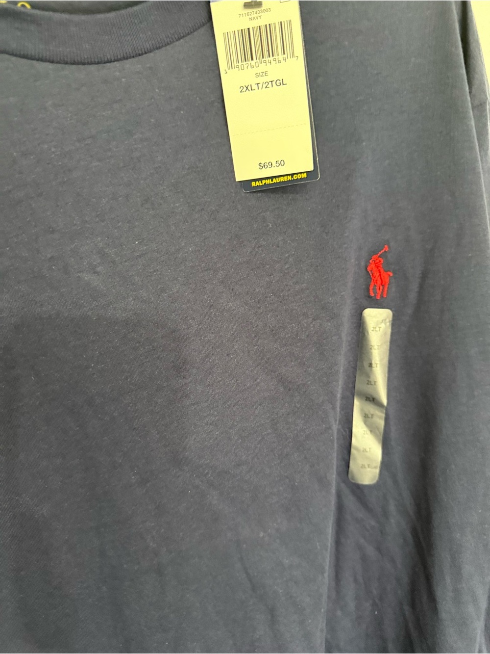 Ralph Lauren Men’s Navy Short Sleeve Tee with Red Pony Embroidery